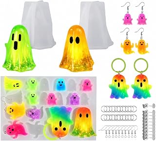 LET'S RESIN Ghost Shape Resin Earring Molds, Silicone Molds for Epoxy Resin | with Earring Accessories, Jump Rings, Epoxy Resin Molds for DIY Keychain, Halloween Decoration, Gifts