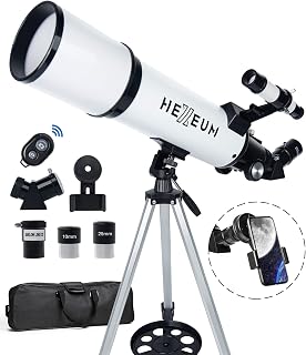 Koolpte Telescope for Adults, 80mm/600mm AZ Refractor for Beginners | High-power 80mm AZ refractor for adults and beginners, with Barlow lens, phone adapter, wireless remote and carry bag.