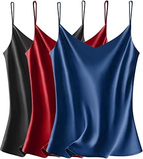 VIDUSSA Womens Silky Satin Vest Tops Pack V Neck Spaghetti Strap Loose Sleeveless Cami Tank Shirt Blouses