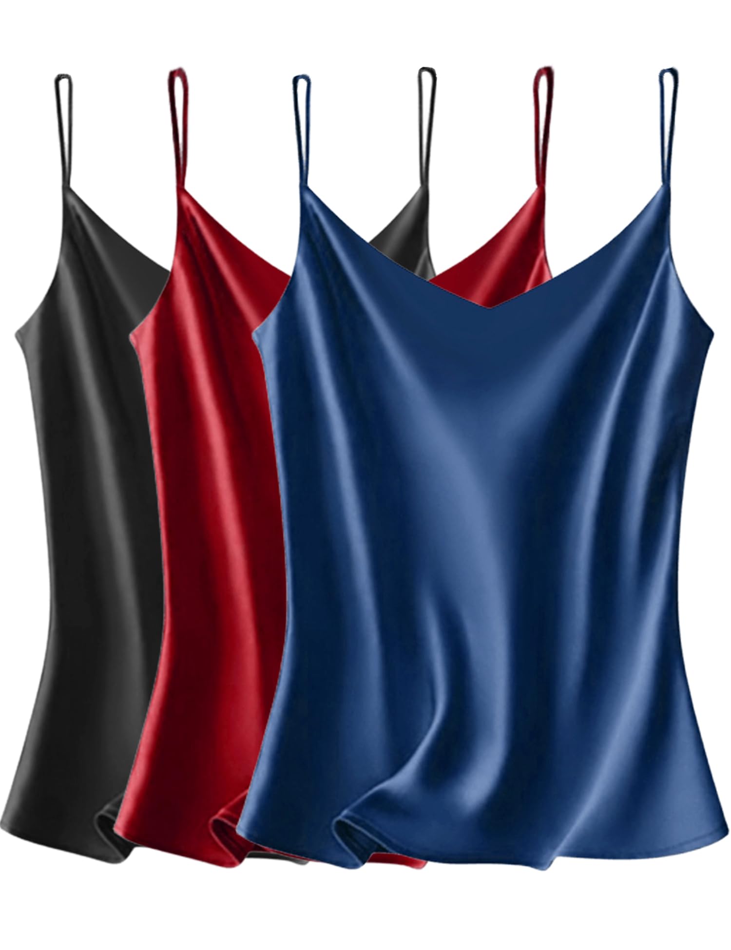 VIDUSSA Womens Silky Satin Vest Tops Pack V Neck Spaghetti Strap Loose Sleeveles