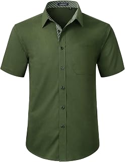 HISDERN Men's Short Sleeve Shirt Casual Solid Color Summer Shirt Regular Fit Shirt with Pocket