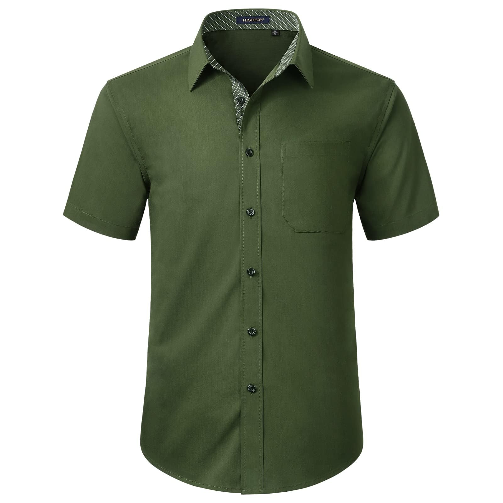 HISDERN Men's Short Sleeve Shirt Casual Solid Color Summer Shirt Regular Fit Shi