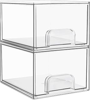Vtopmart 2 Pack Clear Small Stackable Storage Drawers, Acrylic Bathroom Makeup Organiser, Plastic Storage Box For Vanity, Under Sink, Kitchen Cupboard, Pantry, Home Organization