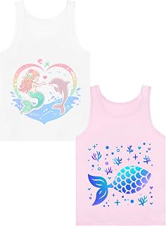 Girls Tank Tops Soft Pure Combed Cotton Tagless Cute Design 2-Pack 2T-16Y