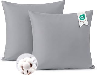 Aisbo Cushion Cover 80 x 80 cm Cotton Set of 2 - Soft Pillowcase 80 x 80 cm Light Grey with Zip, 80 x 80 cm Grey Pillow Cover Pillowcase