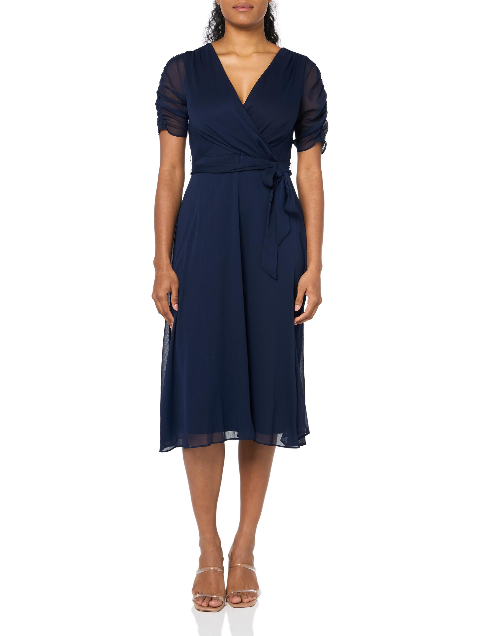 DKNY Fuax Wrap Dress with Ruffle Sleeves Women's Dress