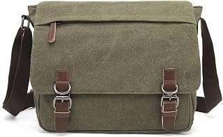 Sechunk Canvas Vintage Messenger Bag Shoulder bag Leather Large Travel Crossbody bags for men women 15inch Laptop