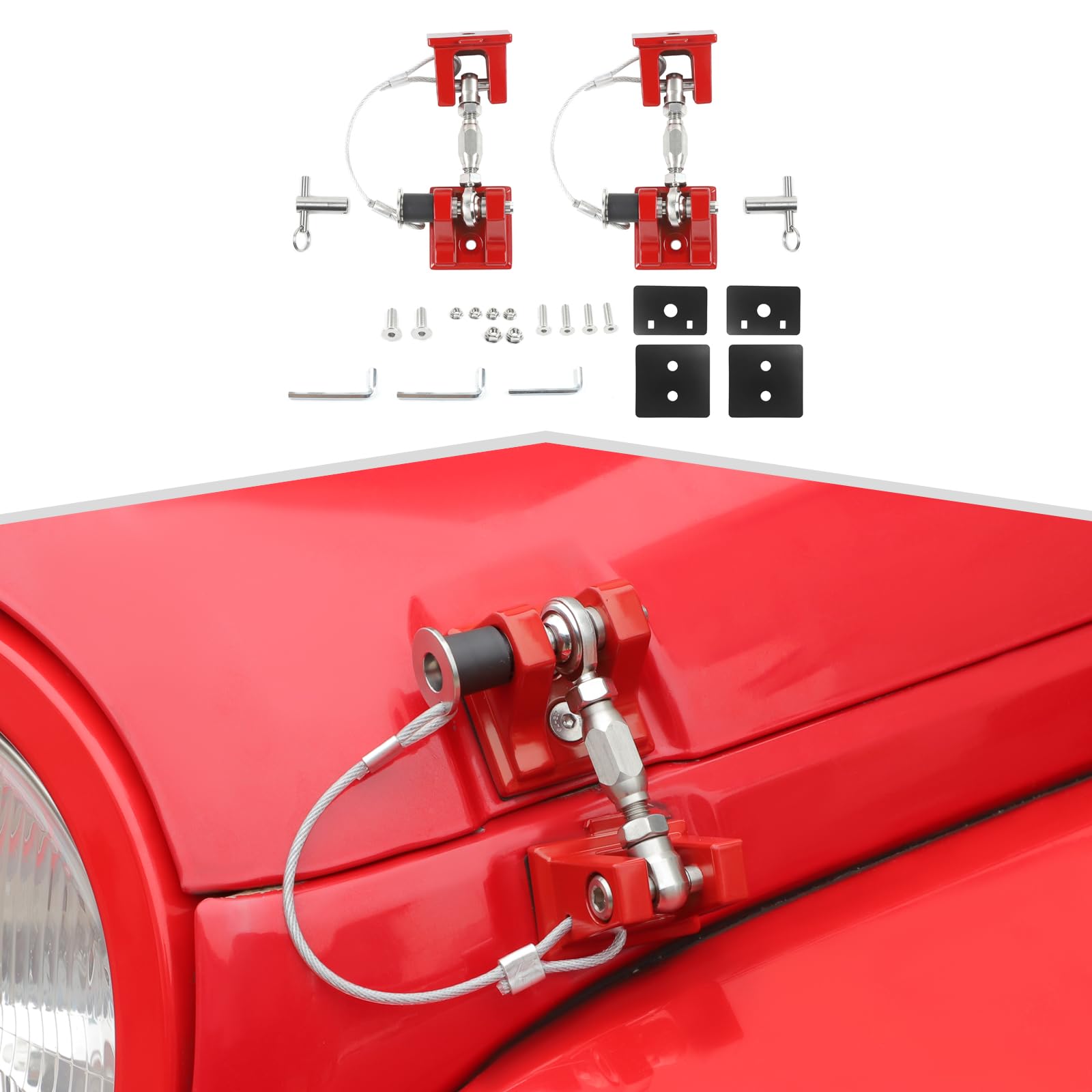 amayum 2Pcs Red Aluminum Hood Latch with Lock fit for Jeep Wrangler JK/JKU 2007-