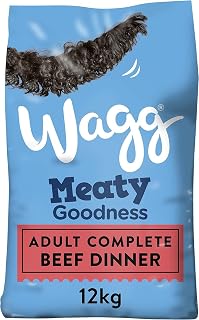 Wagg Meaty Goodness Complete Dry Adult Dog Food Beef 12kg | Meaty Ingredients Come 1st - 100% Balanced with Natural Ingredients - Supports Digestive Health