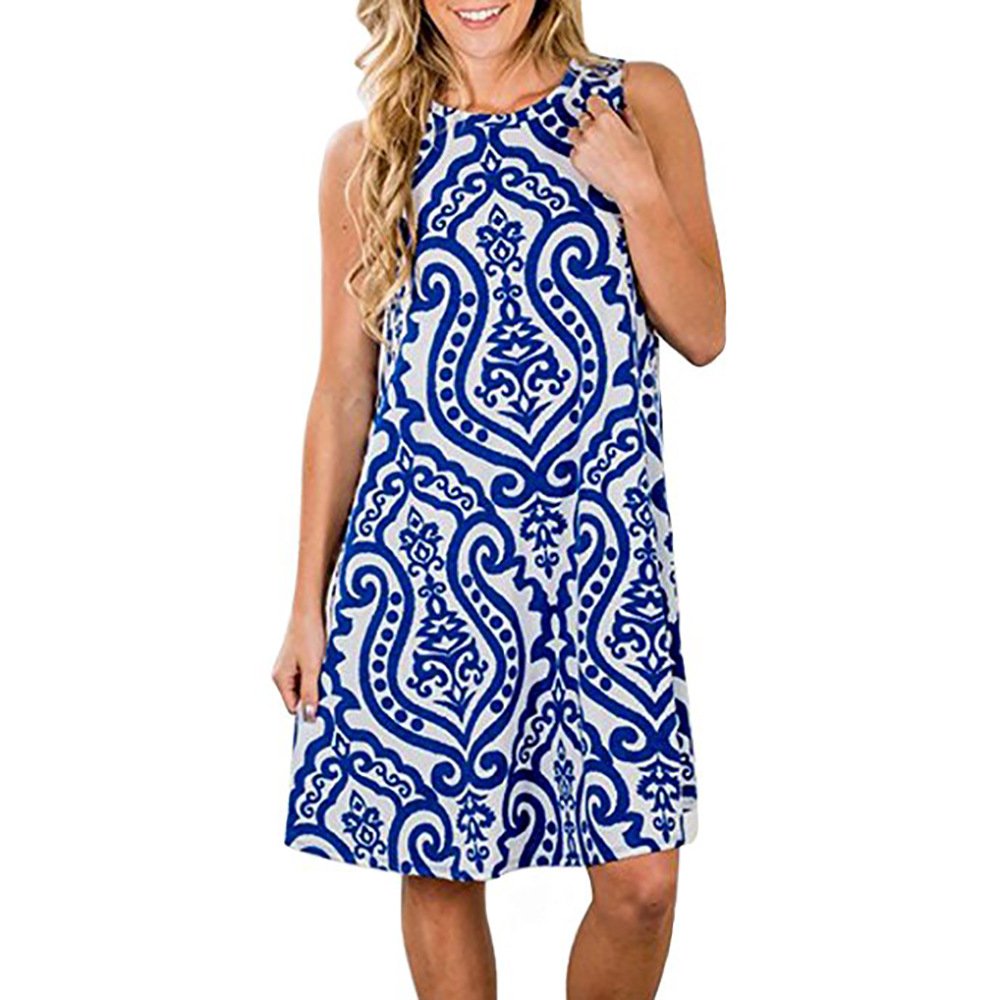 Abito da donna senza maniche floreale svasato con tasche casual estivo A Line Ta