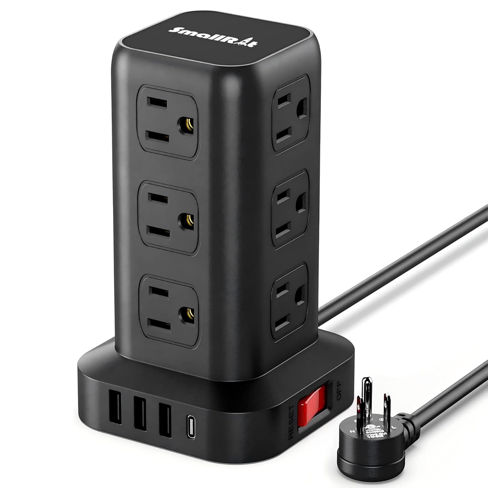 SMALLRT Tower Power Bar USB C with 6.5FT Flat Plug Extension Cord Indoor