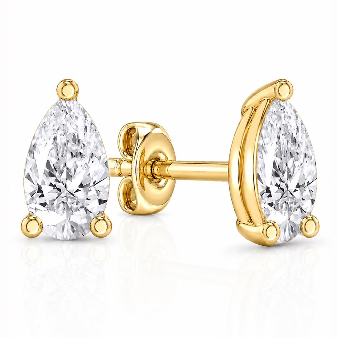 14K Solid Gold Lab Diamond Stud Earrings | 1/2-5 CTTW | Multiple Shapes