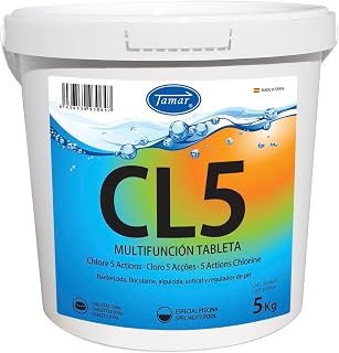 Tamar - Chlorine 5 Actions, Multifunction Tablets of 200 grs, 5 Kilos Pot