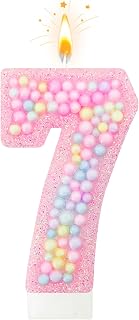 Zlongron Birthday Number Candles, Handmade Macaron 3D Flash Number 7 Candle, Suitable for Girls and Boys' Birthdays, Weddings, Anniversaries, Theme Party Cake Decorations