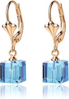 EVEVIC Austrian Crystal Cube Drop Leverback Earrings for Women