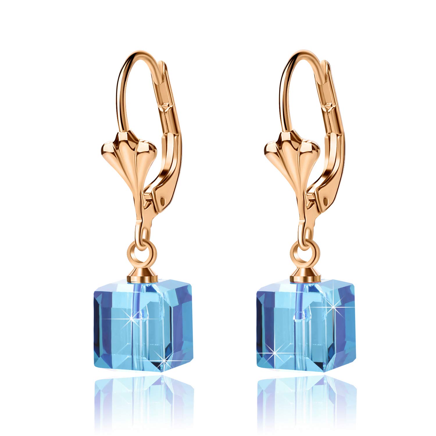 EVEVIC Austrian Crystal Cube Drop Leverback Earrings for Women
