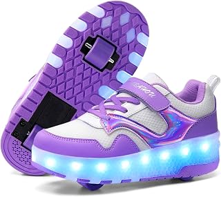 Girls Roller Shoes LED Lights Up Sneakers with Wheels Removable Lightweight Roller Skates Boys Beginners Trainers Skate Comfortable Sports Footwear Athletic USB Charge Sneaker Kids Gifts