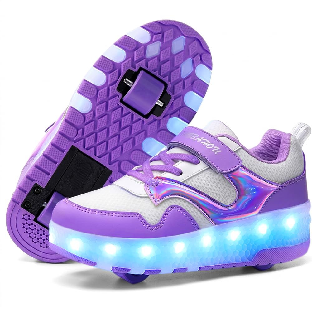 Girls Roller Shoes LED Lights Up Sneakers with Wheels Removable Lightweight Roll