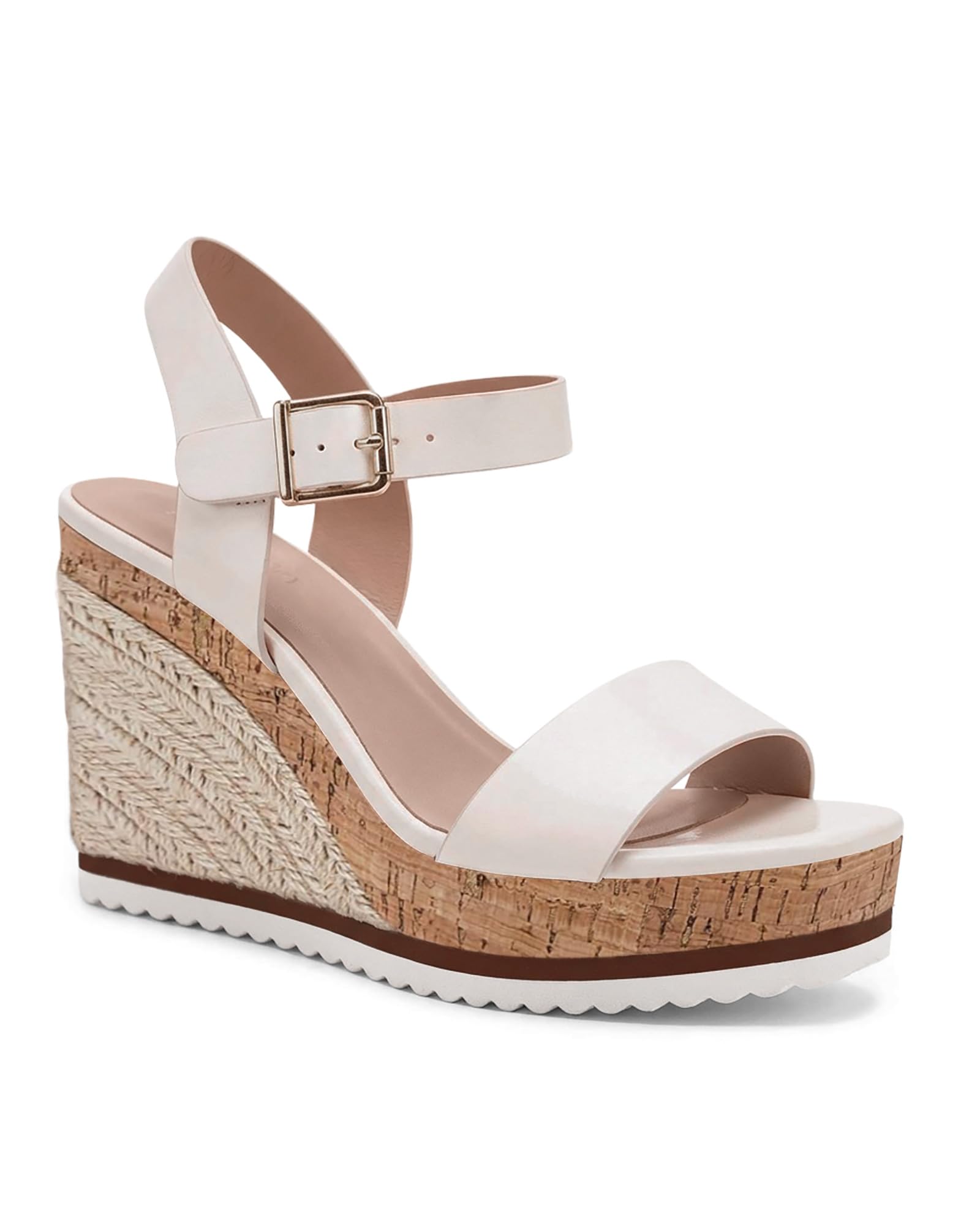 Coutgo Sandalias de cuña con correa al tobillo para mujer, Crema, 41 EU
