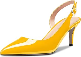 HDEUOLM Women's Low Stiletto Kittens Heel Pointed Toe Slip-on Slingback Pumps Cute Dress Classic 6.5 cm Heels