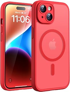 TOCOL Cover Magnetica per iPhone 14 6,1 Pollic, Compatibile con MagSafe, Protezione Fotocamera Integrata, Custodia Antiurto Traslucida Opaca, Rosso
