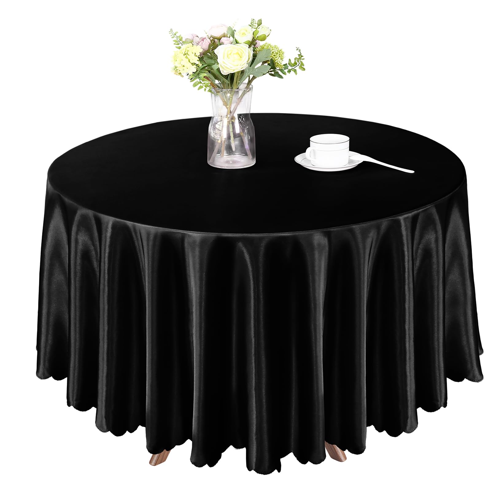 Homiest 84 Inch / 7ft Satin Round Tablecloth, Black Table Cover