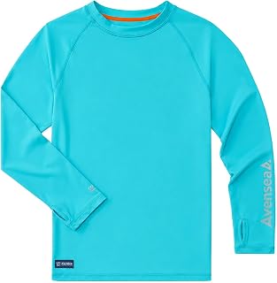 Boys UPF 50+ Rash Guard, Long Sleeve Cooling Swim Shirt for Kids