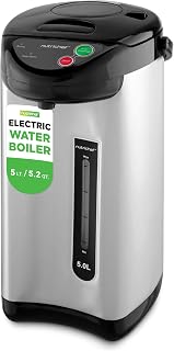NutriChef 5.2 Qt Electric Water Kettle, Portable, Quick Heating, 5 Liter Digital Kettle with 5 Temperature Settings, Safety Lock, Stainless Steel, 3 Dispensing Options, 8.46" x 11.2" x 16.5"