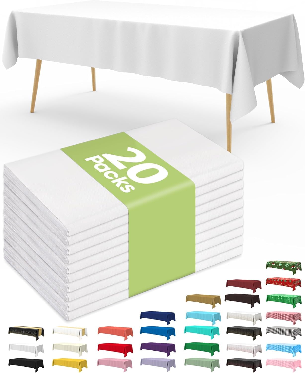Pureegg 20 Pack White Disposable Plastic Tablecloth 54x108 Inch | Rectangle, Wed