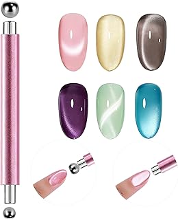 3-in-1 Cat Eye Magnet Nail Art Tool,Double-Ended Nail Magnet Art Pens, Cat Eye Magnet for Nails with Round Magnetic Bead for Cat Eye Gel Polish DIY Home Salon(Magnet Only, No Gel Included), Rose Gold