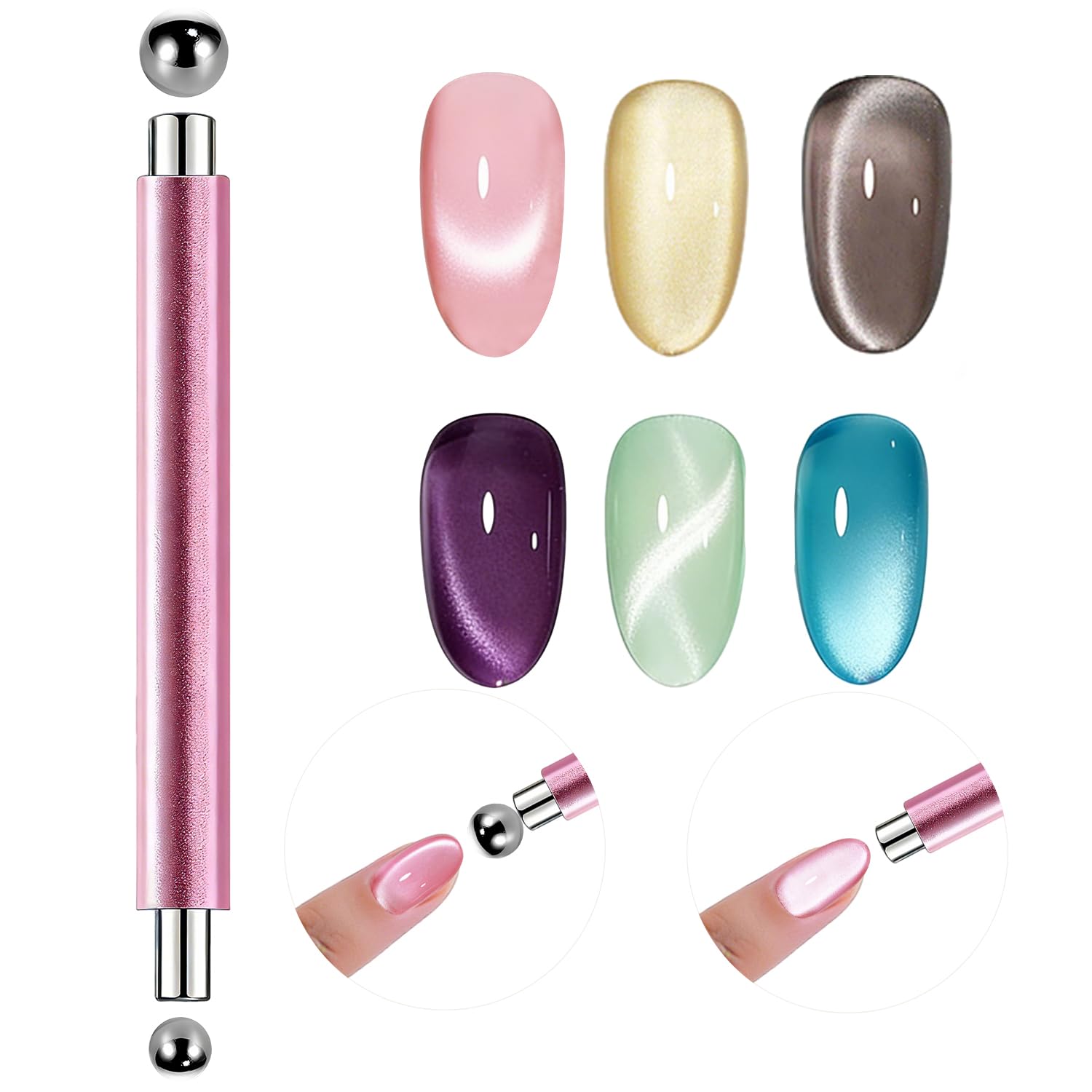 3-in-1 Cat Eye Magnet Nail Art Tool,Double-Ended Nail Magnet Art Pens, Cat Eye M