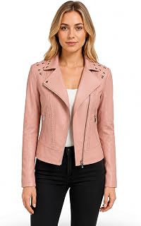YMADREIG Leather Jacket Women Zip Up Long Sleeve Crop Motorcycle Jackets Slim Fit Stand Up Collared Biker Coat Fall Outfits