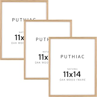 puthiac 11x14 Set of 3 Minimalist Oak Wood Picture Frame for Wall Decoration, Natural Solid Wood Frames for Wall Decor Picture and Prints 11x14 Inch, Beige