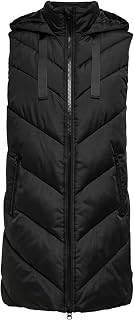 JDY Women's Winter Vest Skylar Long Quilted Puffer Sleeveless Jacket Hooded & Zippered Essential
