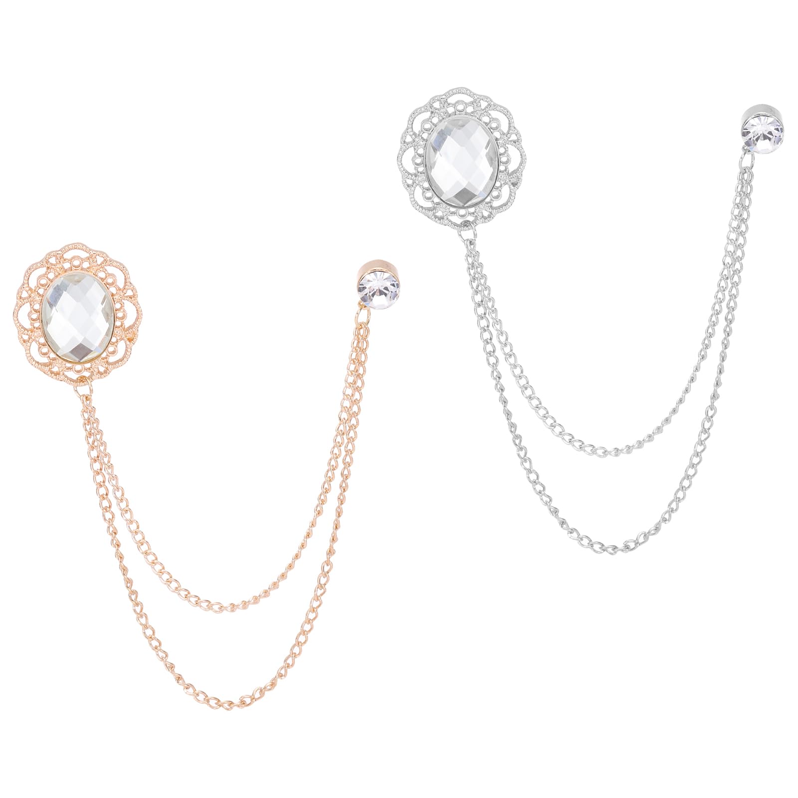 Generic Rhinestone Chain Brooch Pin, Oval Rhinestone Tassel Chain Hanging Fashio