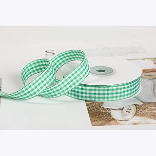 5/8" x 25 Yards Green Gingham Ribbon Buffalo Check Ribbon for Gift Wrapping, DIY Crafts, Weddings, Holiday Party Decorations