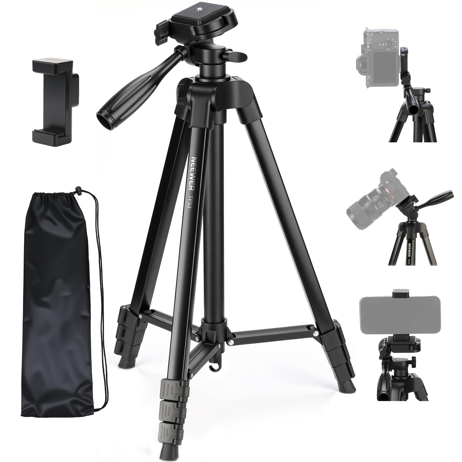 NEEWER Camera Tripod, 57.5"/146cm Phone Tripod Stand TP53