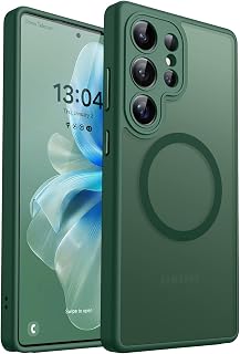 CANSHN Magnetic for Samsung Galaxy S25 Ultra Case(6.9 Inch), Upgraded [Full Camera Protection] [Compatible with Magsafe] [Translucent Matte] Shockproof Protective Phone Cover, Deep Green