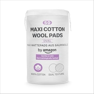 by Amazon Maxi Cotton Wool Pads, Dual Texture, 100% Cotton, 50 Pads