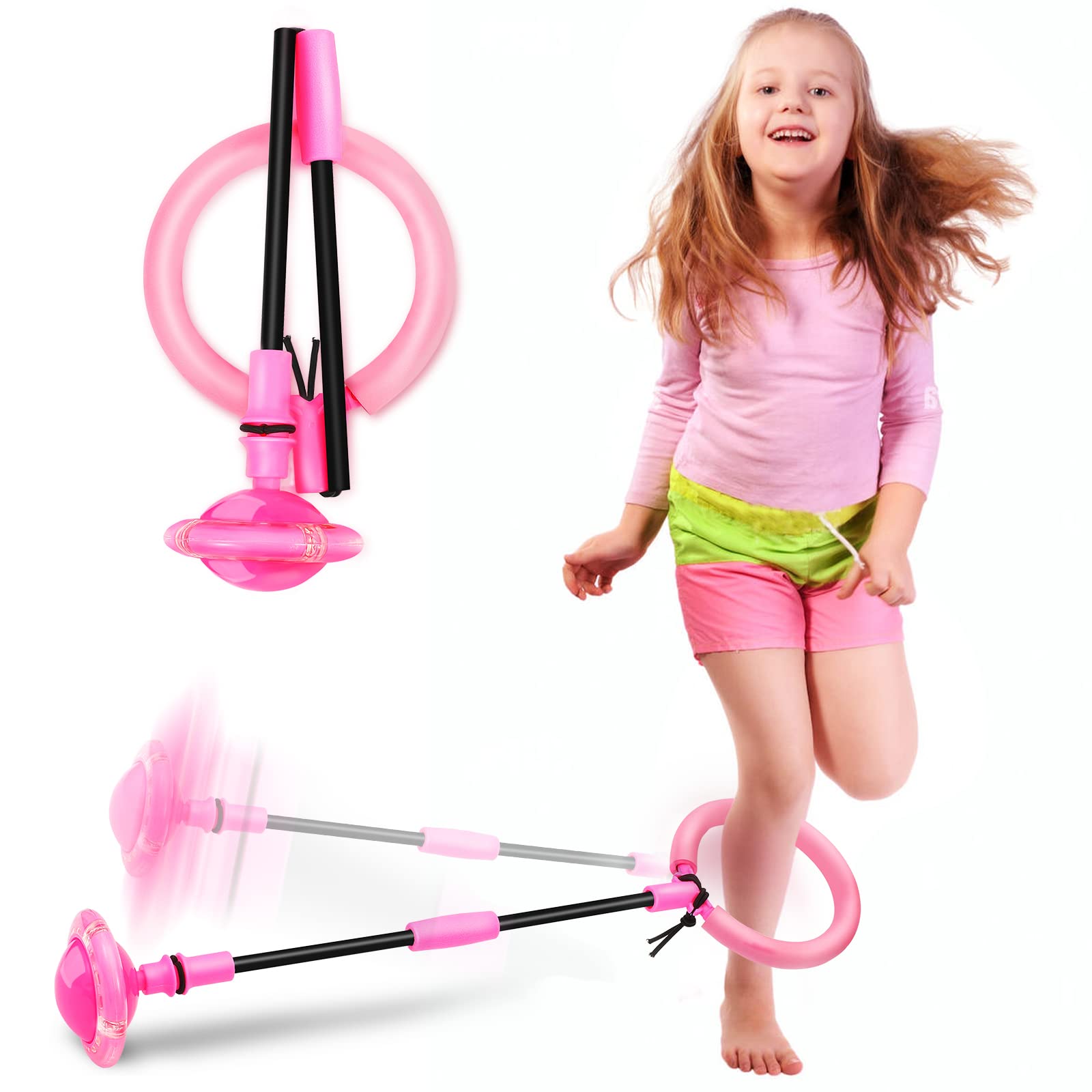 Hewog Skip Ball, Portable Foldable Colorful Flash Wheel Swing Ball, Kids Toys fo