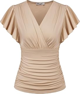 GRACE KARIN 2025 Women's Summer Wrap Tops V Neck Blouse Ruffle Sleeve Elegant Casual Ruffled Top Fashion Clothes
