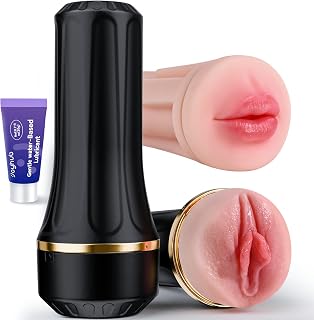 EINSEO Male Masturbator with Dual Sleeves - 7.5in Pocket Pussy & Mouth Textured Soft Fleshy TPE Channel Sex Toys for Men, Adjustable Suction Male Manual Stroker, Penis Training Adult Toys, Easy-Clean