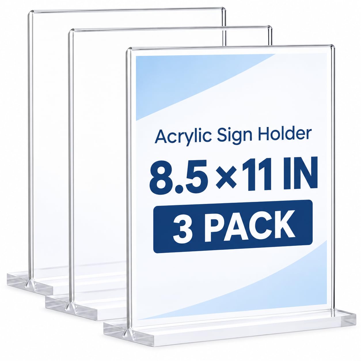 Acrylic Sign Holder 8.5 x 11 Inch 3 Pack, Clear Display Sign Stand for Store Sig