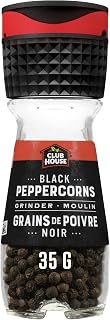 Club House Black Peppercorn Grinder, Built-In Settings for Fine, Medium, and Coarse Grind Size, Sharp & Earthy Aroma, Add Bold Texture & Flavour to Meat Rubs, Eggs, Pasta, Salads and Vegetables, 35g