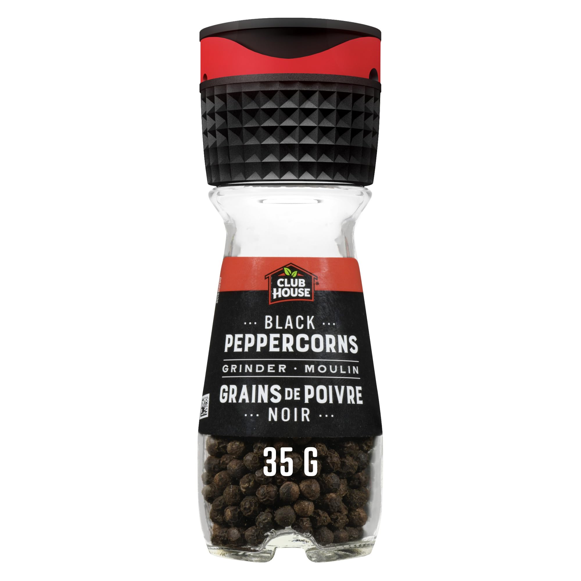 Club House Black Peppercorn Grinder, Built-In Settings for Fine, Medium, and Coa