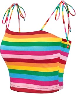 Allegra K Women's Rainbow Striped Bow Spaghetti Strap Spaghetti Strap Sleeveless Summer Tank Top