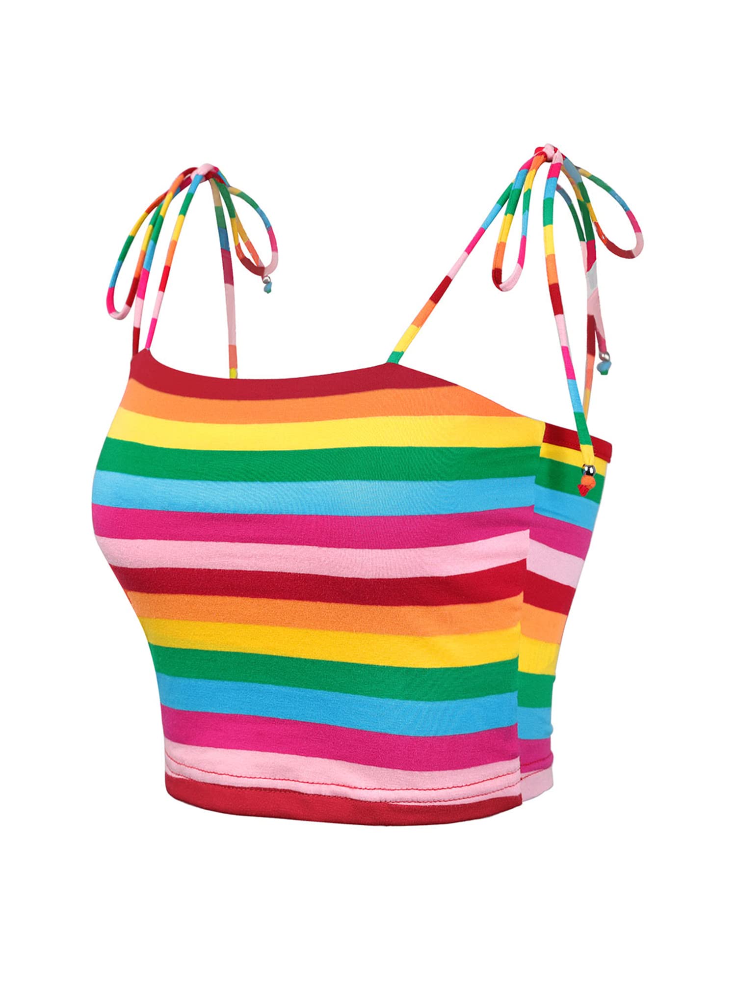Allegra K Women's Rainbow Striped Bow Spaghetti Strap Spaghetti Strap Sleeveless
