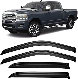 Window Visors Rain Guards for 2010-2026 Dodge Ram 2500 &amp; 3500 Crew Cab | Out-Channel Window Vent Wind Deflectors Visors Shades Protectors for 10-26 Ram 2500/3500 Crew &amp; Mega Cab, 4 Full-Size Doors