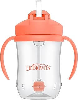 Dr. Brown's Milestones Baby's First Straw Cup, Coral, 1-Pack | 9 oz/270 mL Toddler Training Cup with Weighted Straw, BPA-Free, 6m+