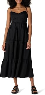 Amazon Essentials Women's Cotton Satin Tiered Maxi Dress with Sweetheart Neckline, Empire Waist, Flared Cut